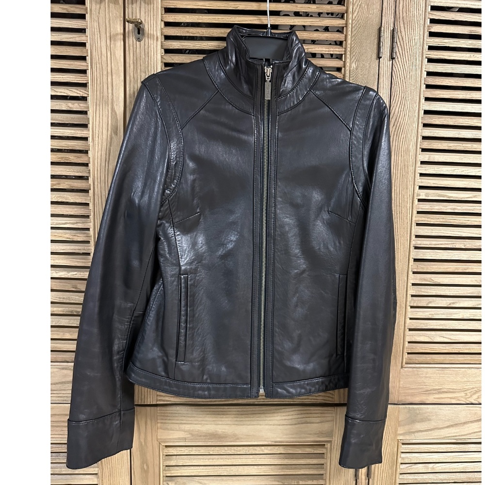 Calvin Klein Real Leather Moto Jacket Women Size S